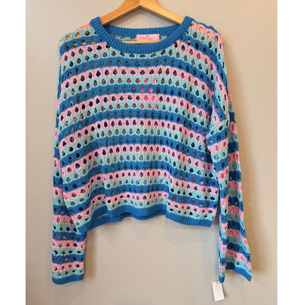 Y2K Crochet Open Knit Boho Crop Sweater Wide Sleeves Size Medium